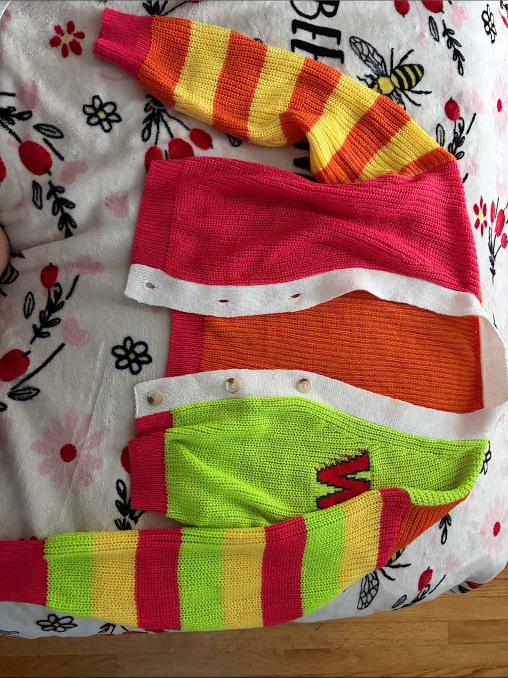 SHEIN Neon Multicolor Striped Knit Cardigan - Pink, Orange, Yellow, Green, White